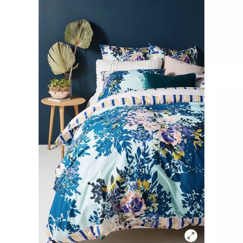 Anthropologie Jeweled Garden Duvet Cover Queen Size Multicolor Floral Bedding